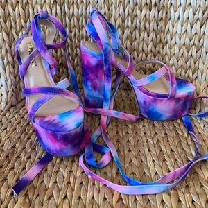New Tie Dye Ankle Wrap Platform Sandals